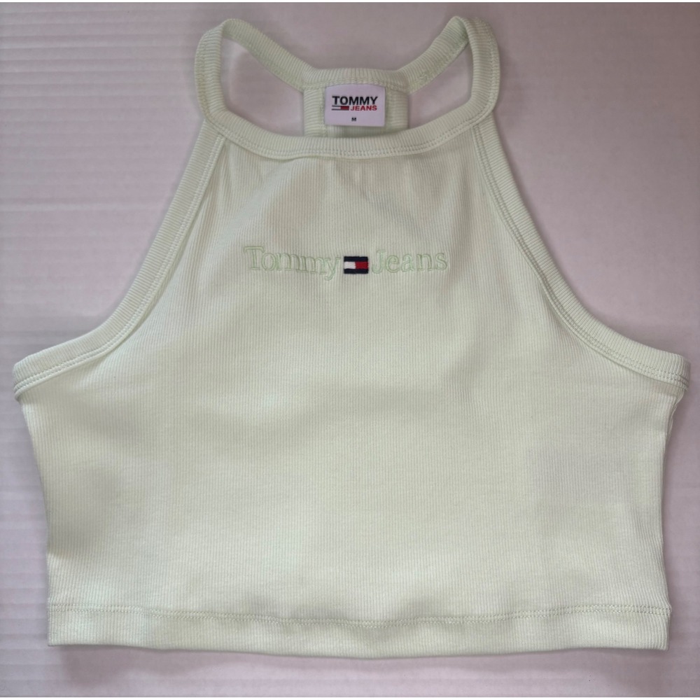 Tommy Jeans Mint Green Ribbed Halter Crop Top Streetwear Y2K Inspired